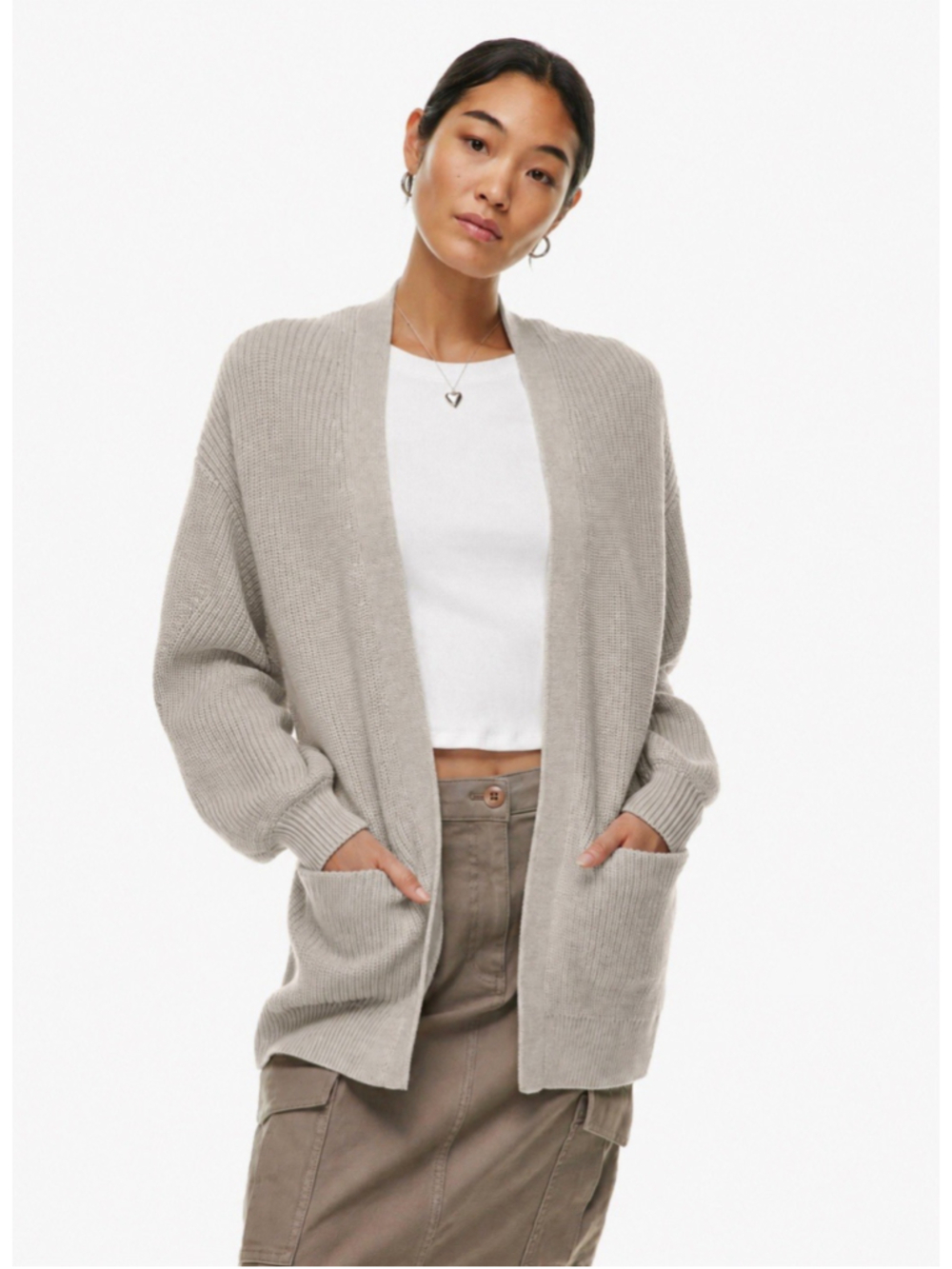 Aritzia Wilfred Unwind Cardigan Merino Wool Oversized Knit Sweater Beige XS